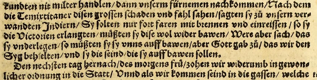 An illustration from Ferdinandi Cortesii. Von dem Newen Hispanien, so im Meer gegem Nidergang, Zwo gantz lustige vnnd fruchtreiche Historien, an den grossmächtigisten vnüberwindtlichisten Herren, Carolum. V. römischen Kaiser &c. Künig in Hispanien &c. ..., 1550, leaf 183