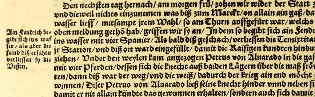 An illustration from Ferdinandi Cortesii. Von dem Newen Hispanien, so im Meer gegem Nidergang, Zwo gantz lustige vnnd fruchtreiche Historien, an den grossmächtigisten vnüberwindtlichisten Herren, Carolum. V. römischen Kaiser &c. Künig in Hispanien &c. ..., 1550, leaf 184