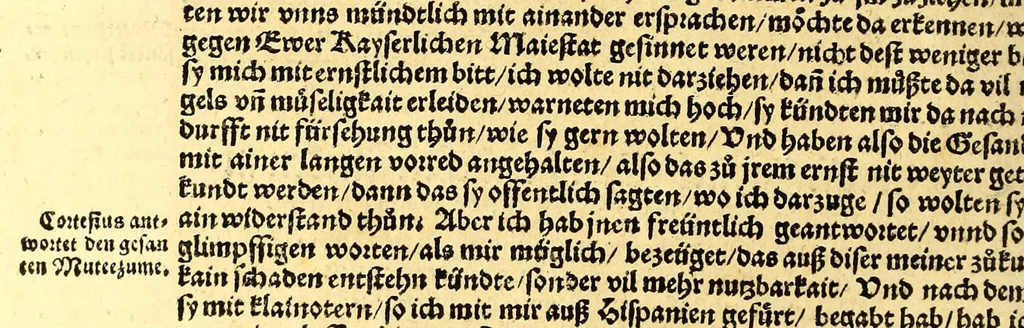 An illustration from Ferdinandi Cortesii. Von dem Newen Hispanien, so im Meer gegem Nidergang, Zwo gantz lustige vnnd fruchtreiche Historien, an den grossmächtigisten vnüberwindtlichisten Herren, Carolum. V. römischen Kaiser &c. Künig in Hispanien &c. ..., 1550, leaf 42
