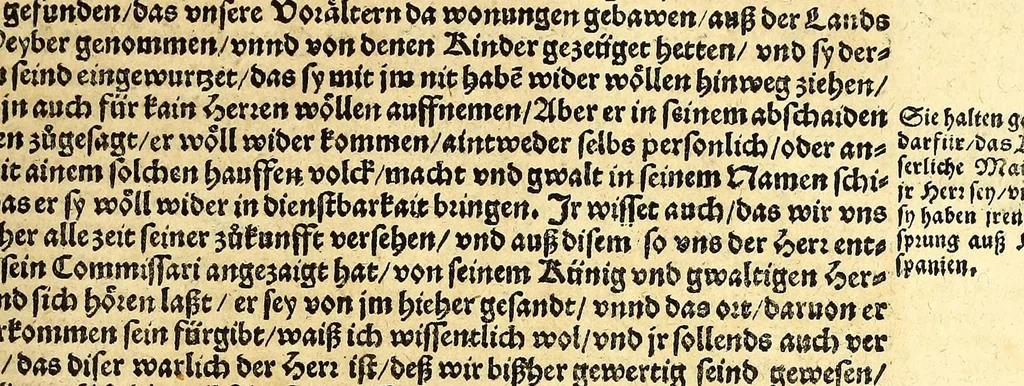 An illustration from Ferdinandi Cortesii. Von dem Newen Hispanien, so im Meer gegem Nidergang, Zwo gantz lustige vnnd fruchtreiche Historien, an den grossmächtigisten vnüberwindtlichisten Herren, Carolum. V. römischen Kaiser &c. Künig in Hispanien &c. ..., 1550, leaf 55