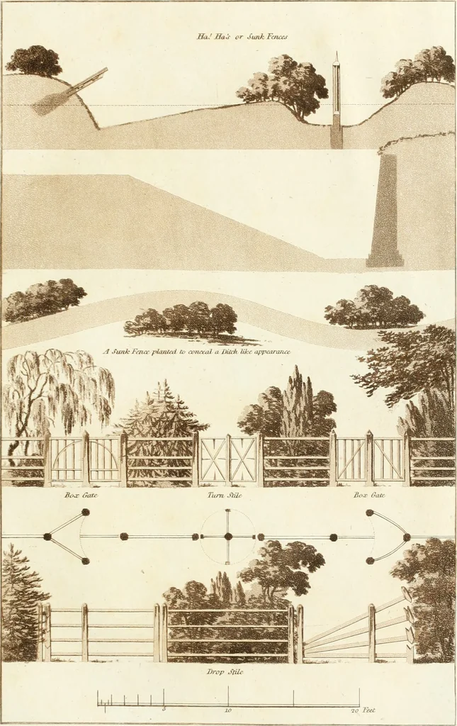 An illustration from Ferme ornée, or, Rural improvements : a series of domestic and ornamental designs, suited to parks, plantations, rides, walks, rivers, farms, &c. : consisting of fences, paddock houses, a bath, a dog-kennel, pavilions, farm-yards, fishing-houses, sporting-boxes, shooting-lodges, single and double cottages, &c. : calculated for landscape and picturesque effects, 1796, leaf 26