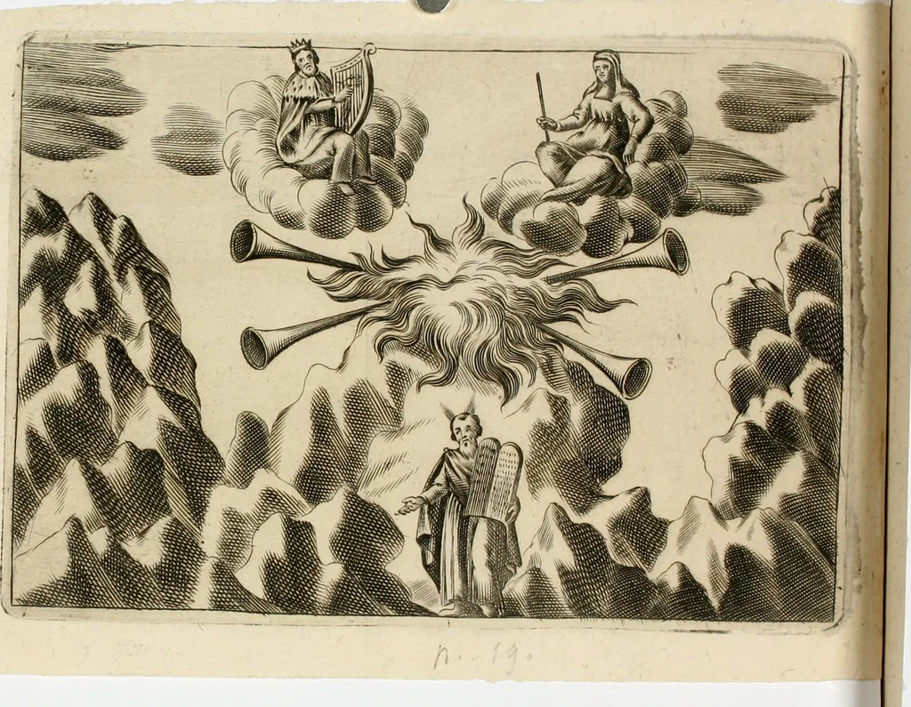 An illustration from Ferrara trionfante, per la coronazione della B.ma Vergine del Rosario celebrata l'anno 1638. Con apparato di teatro, di macchine, e di musica componimento dell'eccellentiss. sig. d. Ascanio Pio di Savoia. Donato dal medesimo signore alla Compagnia del Santiss. Rosario eretta anticamente in Ferrara nella Chiesa di S. Domenico de reuerendi Padri Predicatori, 1662, leaf 26