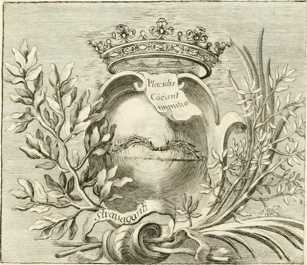 An illustration from Festa Accademica di lettere, e d'armi per la glorisa esaltazione al trono pontificio della santita di nostro signore Benedetto XIV ed alla medesima consecrata, 1740, leaf 4