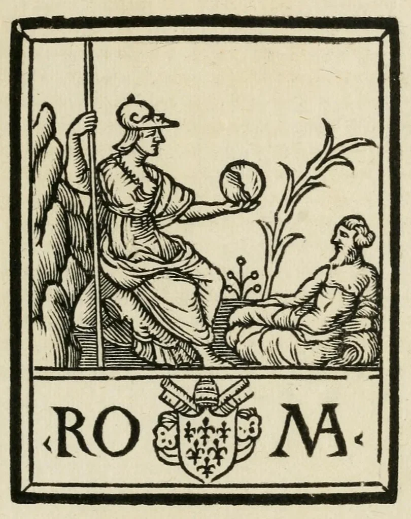 An illustration from Feste d'agone et de testaccio, fatte per carnevale in Roma nel M.D.XLV sotto Paulo III. pont. max. per opinione vniuersale e de ordine e de significato e de ricchezza e de gratia, piu belle che sià state mai piu fatte : presupponẽdo che naturalmẽte, d'ogni tẽpo, in tutto il mondo, non se fu piu bella festa, che quella d'agone, 1545, leaf 19