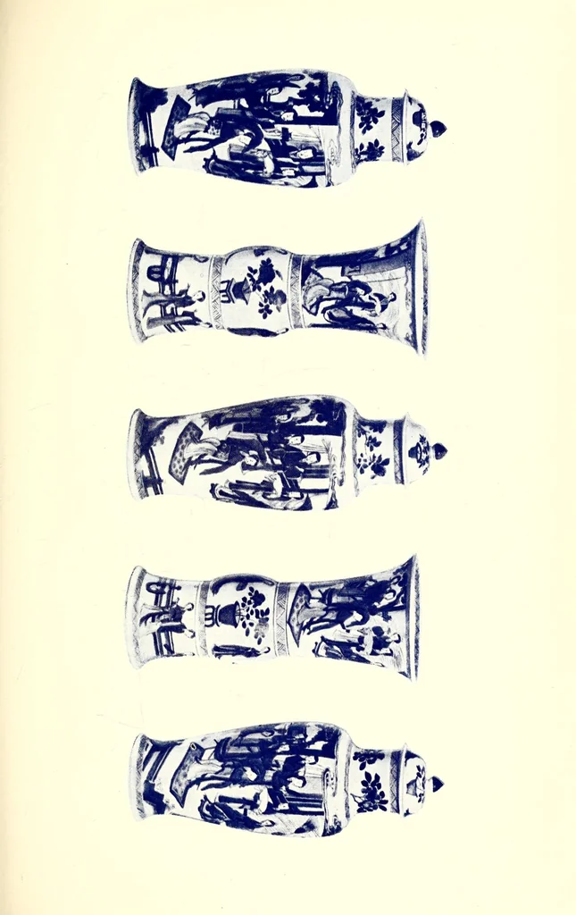 An illustration from A few examples of oriental art, illustrated in colour selcted from the Larkin Gallery, 104, New Bond Street, W., consisting of blue and white famille verte, famille rose, and monochrome porcelains, pottery, bronzes, cloisonne, Hardstones, Rugs, etc, leaf 25
