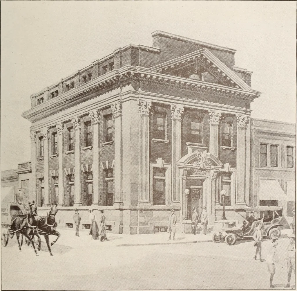 An illustration from A few facts about the city of Saskatoon : something of its past, present and prospects for the future, a city of opportunities. A railway centre. The hub of the great hard wheat area of Central Saskatchewan, 1907, leaf 13