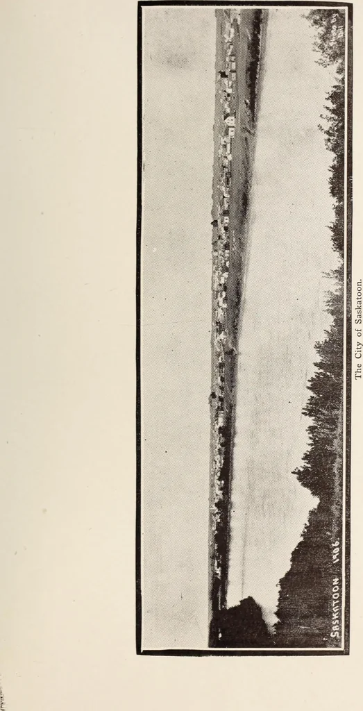 An illustration from A few facts about the city of Saskatoon : something of its past, present and prospects for the future, a city of opportunities. A railway centre. The hub of the great hard wheat area of Central Saskatchewan, 1907, leaf 3