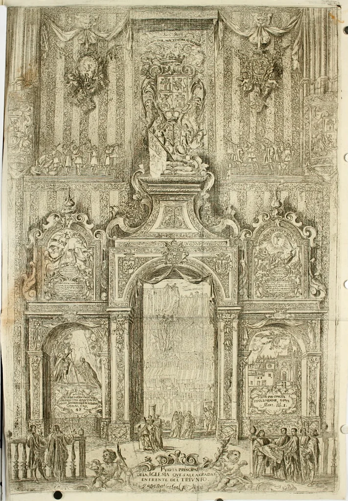 An illustration from Fiestas de la S. Iglesia Metropolitana, y Patriarcal de Sevilla : al nuevo culto del señor rey S. Fernando el Tercero de Castilla y de Leon : concedido a todas las iglesias de España, por la santidad de nuestro beatissimo padre Clemente X ..., 1672, leaf 181