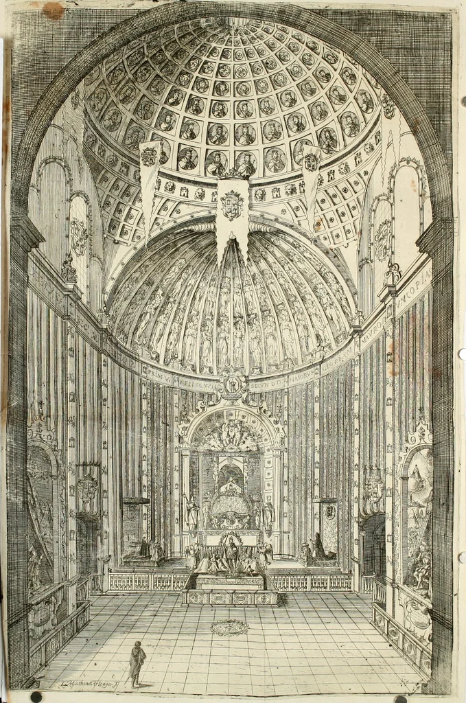 An illustration from Fiestas de la S. Iglesia Metropolitana, y Patriarcal de Sevilla : al nuevo culto del señor rey S. Fernando el Tercero de Castilla y de Leon : concedido a todas las iglesias de España, por la santidad de nuestro beatissimo padre Clemente X ..., 1672, leaf 203