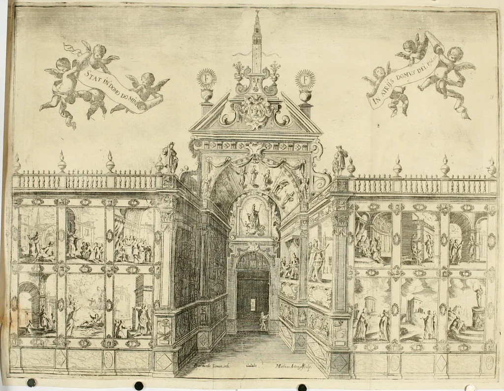 An illustration from Fiestas de la S. Iglesia Metropolitana, y Patriarcal de Sevilla : al nuevo culto del señor rey S. Fernando el Tercero de Castilla y de Leon : concedido a todas las iglesias de España, por la santidad de nuestro beatissimo padre Clemente X ..., 1672, leaf 315