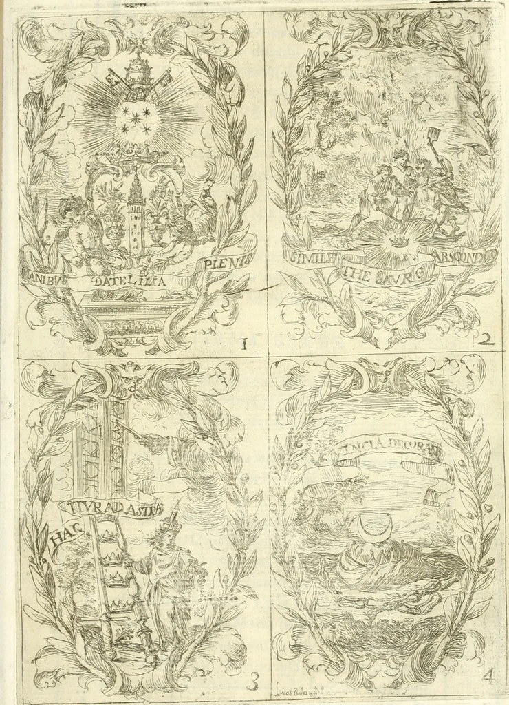 An illustration from Fiestas de la S. Iglesia Metropolitana, y Patriarcal de Sevilla : al nuevo culto del señor rey S. Fernando el Tercero de Castilla y de Leon : concedido a todas las iglesias de España, por la santidad de nuestro beatissimo padre Clemente X ..., 1672, leaf 62