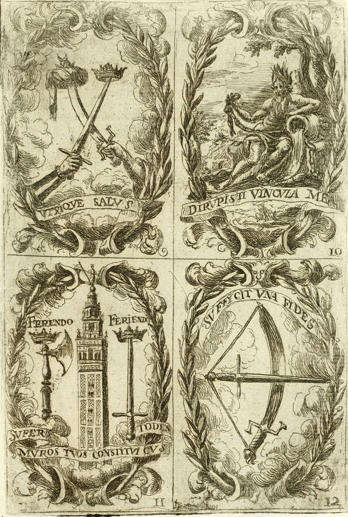 An illustration from Fiestas de la S. Iglesia Metropolitana, y Patriarcal de Sevilla : al nuevo culto del señor rey S. Fernando el Tercero de Castilla y de Leon : concedido a todas las iglesias de España, por la santidad de nuestro beatissimo padre Clemente X ..., 1672, leaf 74