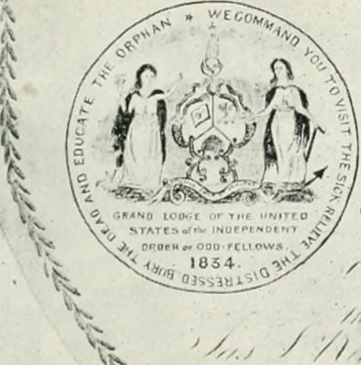 An illustration from Fifty years of Odd Fellowship in California : commemorating the founding of the Order by the instituting of California Lodge No. 1, on September ninth, eighteen hundred and forty-nine, 1899, leaf 11