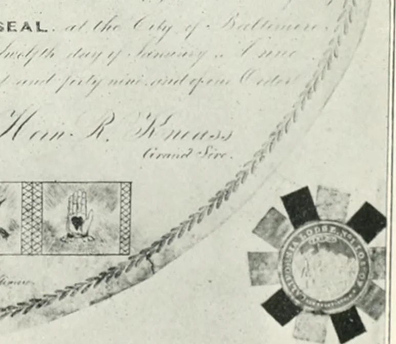 An illustration from Fifty years of Odd Fellowship in California : commemorating the founding of the Order by the instituting of California Lodge No. 1, on September ninth, eighteen hundred and forty-nine, 1899, leaf 11