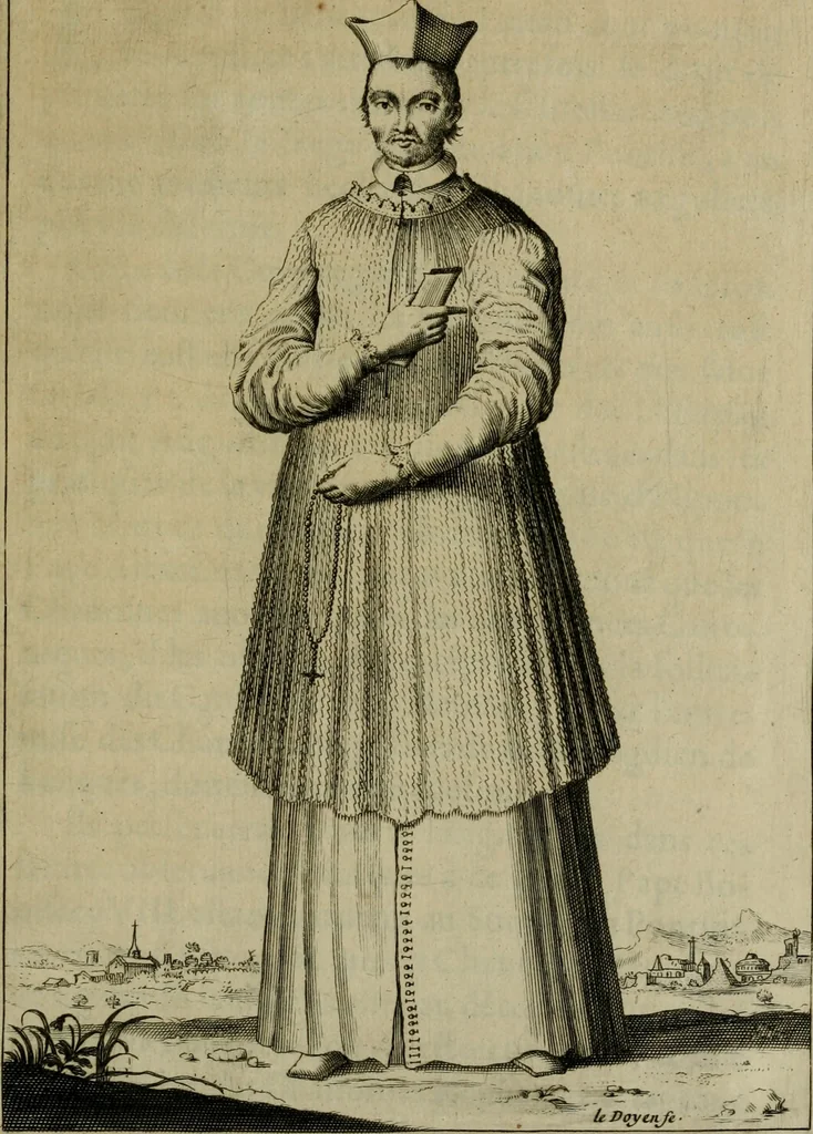 An illustration from Figures des differents habits des chanoines reguliers en ce siecle : auec vn discours sur les habits anciens et modernes de chanoines tant seculiers, que reguliers, 1666, leaf 100