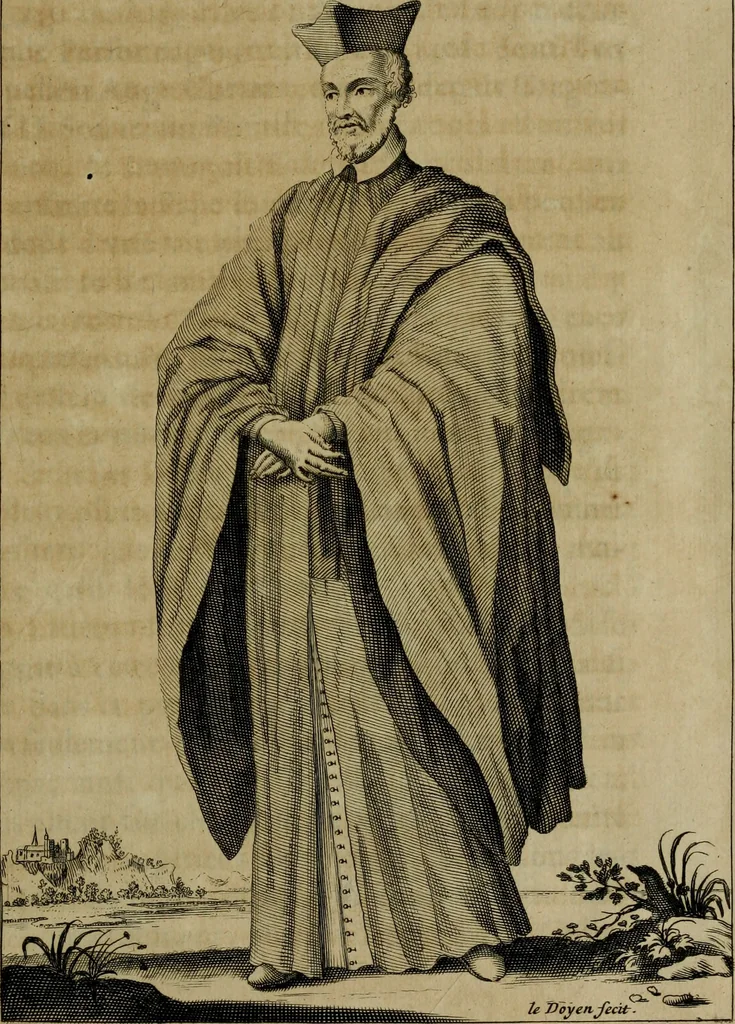 An illustration from Figures des differents habits des chanoines reguliers en ce siecle : auec vn discours sur les habits anciens et modernes de chanoines tant seculiers, que reguliers, 1666, leaf 108