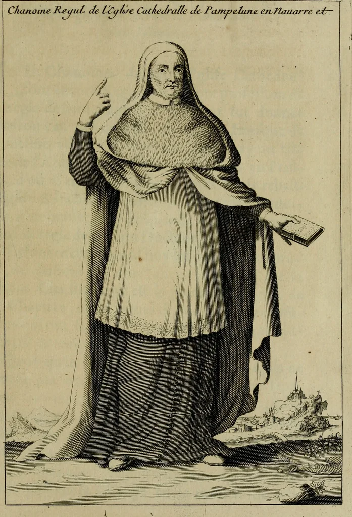 An illustration from Figures des differents habits des chanoines reguliers en ce siecle : auec vn discours sur les habits anciens et modernes de chanoines tant seculiers, que reguliers, 1666, leaf 124