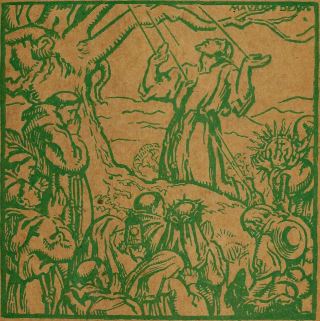 An illustration from Figurines Franciscaines. Vingt et une planches hors texte, couverture de Maurice Denis, 1921, leaf 6