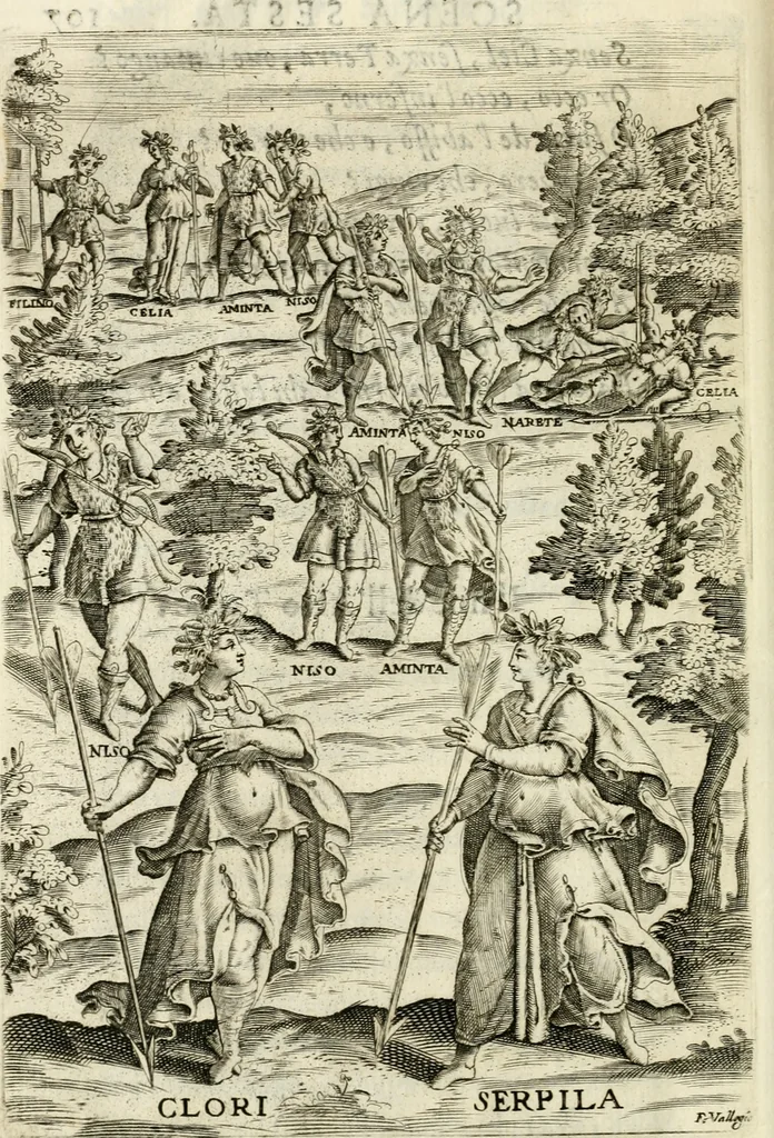 An illustration from Filli di Sciro : fauola pastorale, 1607, leaf 129