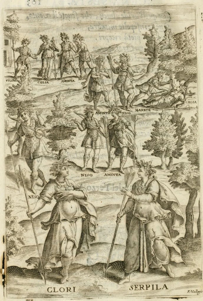 An illustration from Filli di Sciro : favola pastorale, 1607, leaf 117