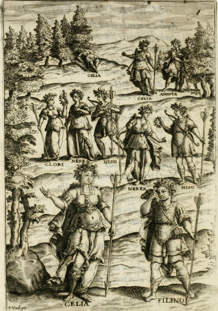 An illustration from Filli di Sciro : favola pastorale, 1607, leaf 85