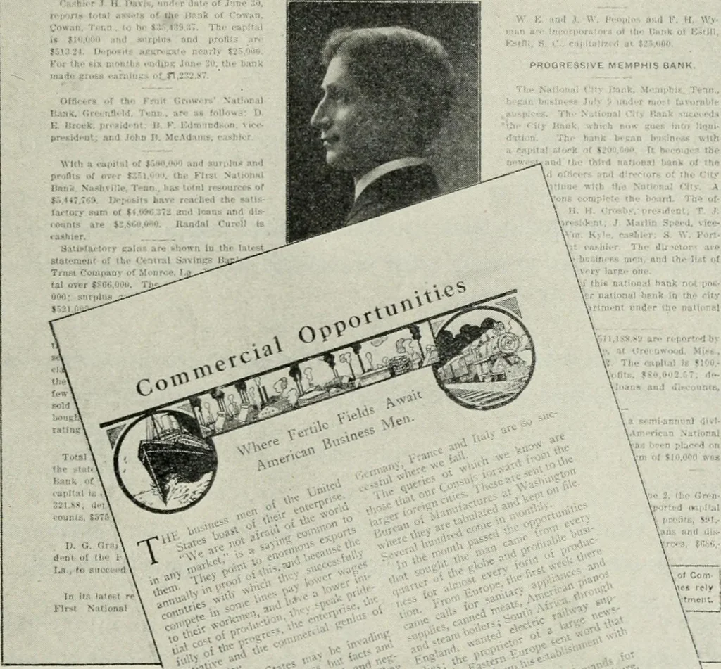 An illustration from Financial advertising, for commercial and savings banks, trust, title insurance, and safe deposit companies, investment houses, 1908, leaf 411