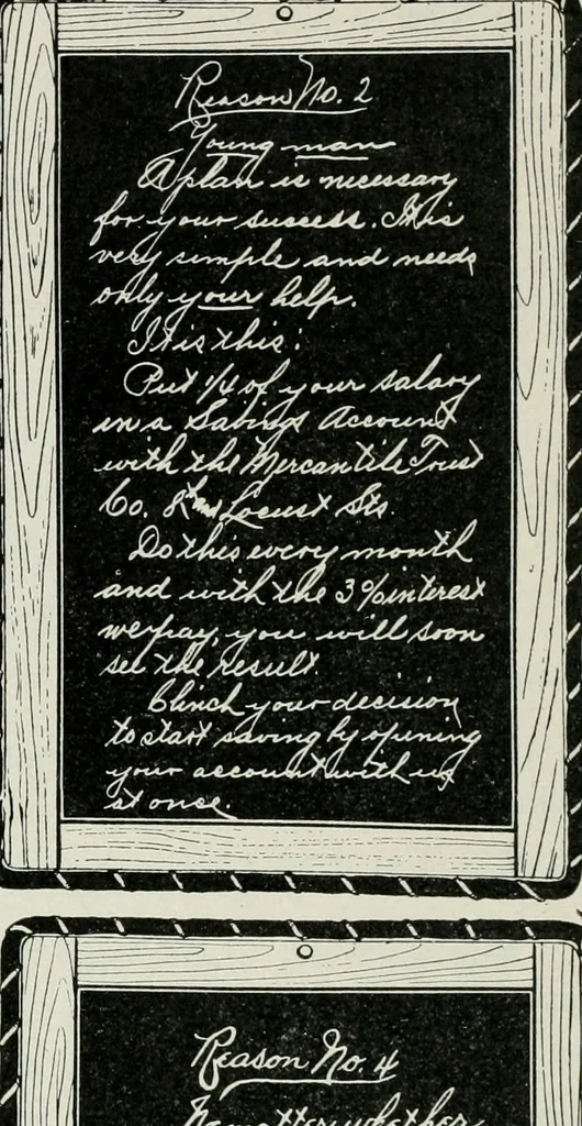 An illustration from Financial advertising, for commercial and savings banks, trust, title insurance, and safe deposit companies, investment houses, 1908, leaf 836