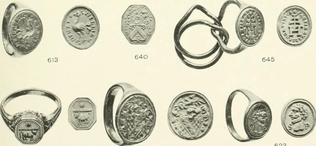 An illustration from Franks bequest. Catalogue of the finger rings, early Christian, Byzantine, Teutonic, mediaeval and later, 1912, leaf 448