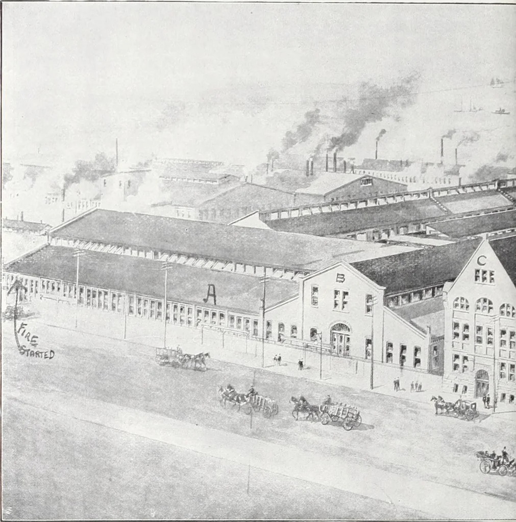 An illustration from Fire insurance and how to build; combining also a guide to insurance agents respecting fire prevention and extinction, special features of manufacturi, 1903, leaf 47