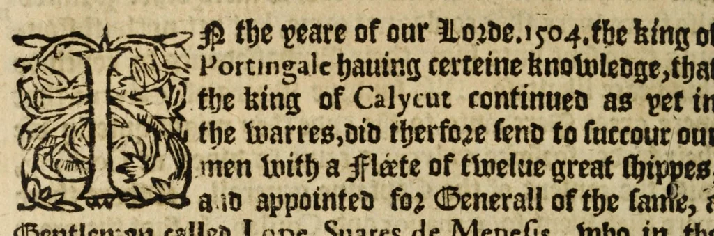 An illustration from The first booke of the Historie of the discouerie and conquest of the East Indias : enterprised by the Portingales in their daungerous nauigations in the time of King Don Iohn, the second of that name : vvhich historie conteineth much varietie of matter, very profitable for all nauigators and not vnpleasaunt to the readers, 1582, leaf 322