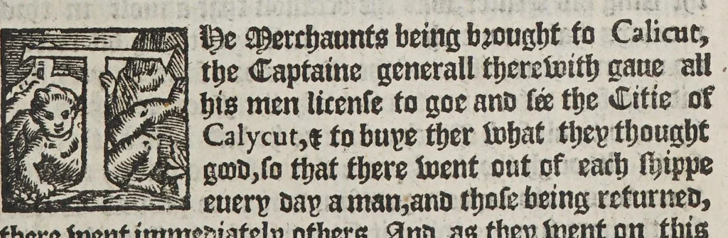 An illustration from The first booke of the historie of the discouerie and conquest of the East Indias, enterprised by the Portingales, in their daungerous nauigations, in the time of King Don Iohn, the second of that name. : VVhich historie conteineth much varietie of matter, very profitable for all Nauigators, and not vnpleasaunt to the Readers., 1582, leaf 127