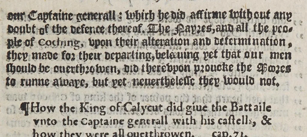An illustration from The first booke of the historie of the discouerie and conquest of the East Indias, enterprised by the Portingales, in their daungerous nauigations, in the time of King Don Iohn, the second of that name. : VVhich historie conteineth much varietie of matter, very profitable for all Nauigators, and not vnpleasaunt to the Readers., 1582, leaf 305
