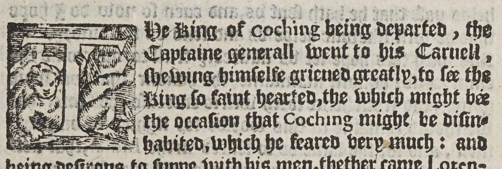 An illustration from The first booke of the historie of the discouerie and conquest of the East Indias, enterprised by the Portingales, in their daungerous nauigations, in the time of King Don Iohn, the second of that name. : VVhich historie conteineth much varietie of matter, very profitable for all Nauigators, and not vnpleasaunt to the Readers., 1582, leaf 305