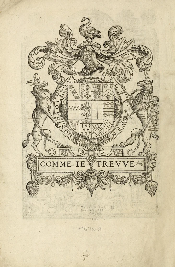 An illustration from The first booke of songes, or, Ayres of fowre partes with tableture for the lute : so made that all the partes together, or either of them seuerally may be song to the lute, orpherian or viol de gambo, 1597, leaf 8