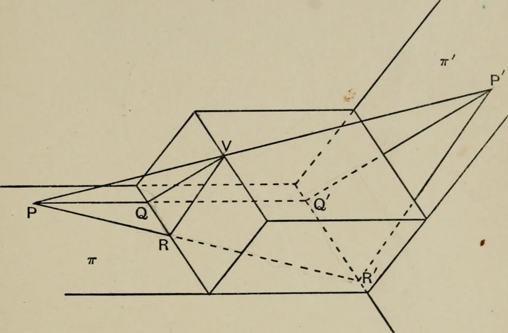 An illustration from A first course in projective geometry, 1913, leaf 107