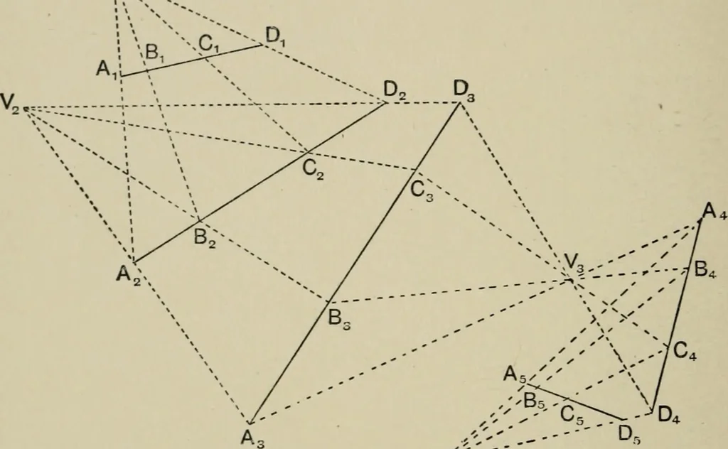 An illustration from A first course in projective geometry, 1913, leaf 230