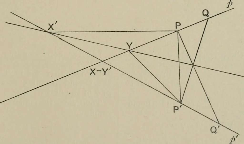 An illustration from A first course in projective geometry, 1913, leaf 233