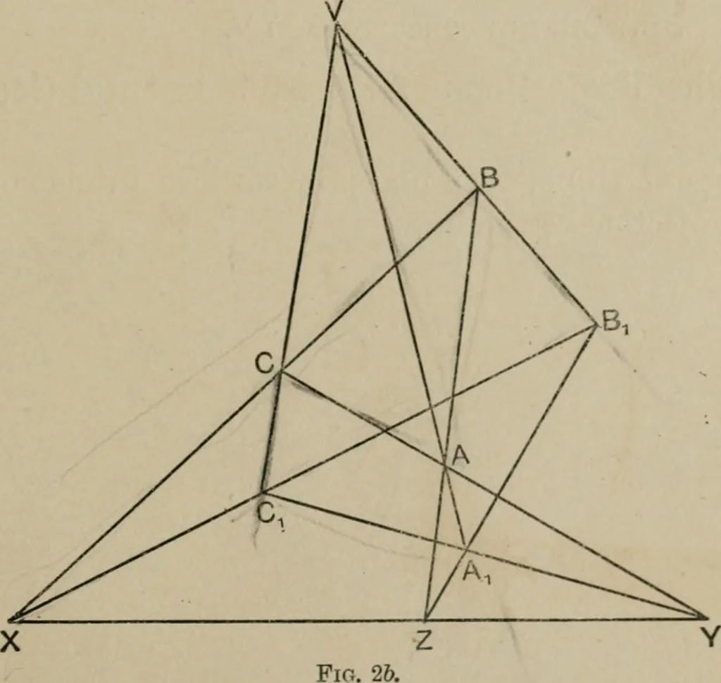 An illustration from A first course in projective geometry, 1913, leaf 39