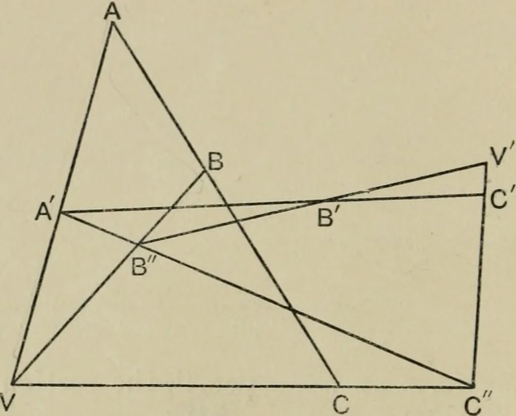 An illustration from A first course in projective geometry, 1913, leaf 42