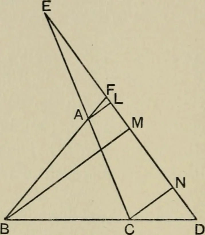An illustration from A first course in projective geometry, 1913, leaf 54