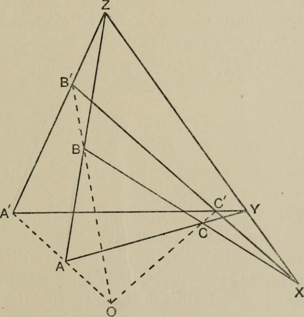 An illustration from A first course in projective geometry, 1913, leaf 55