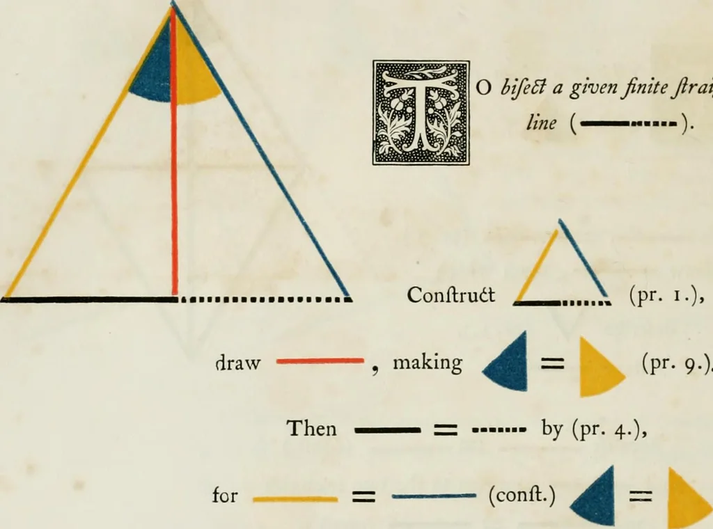 An illustration from The first six books of the elements of Euclid, in which coloured diagrams and symbols are used instead of letters for the greater ease of learners, 1847, leaf 43