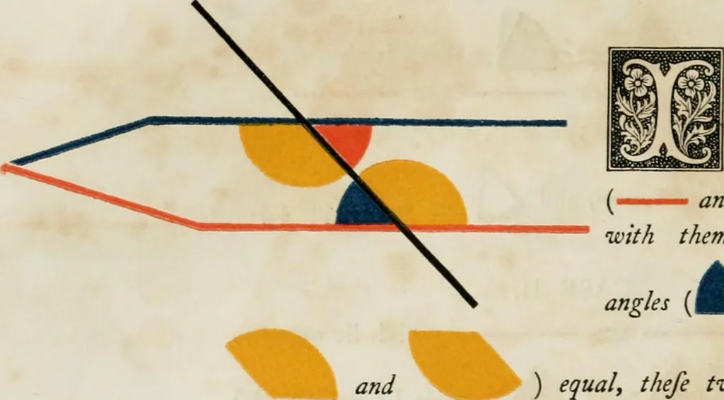 An illustration from The first six books of the elements of Euclid, in which coloured diagrams and symbols are used instead of letters for the greater ease of learners, 1847, leaf 61