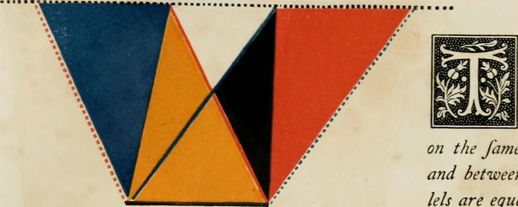 An illustration from The first six books of the elements of Euclid, in which coloured diagrams and symbols are used instead of letters for the greater ease of learners, 1847, leaf 71