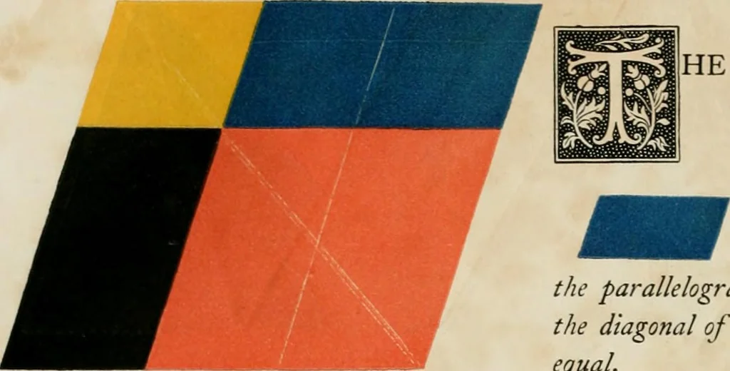 An illustration from The first six books of the elements of Euclid, in which coloured diagrams and symbols are used instead of letters for the greater ease of learners, 1847, leaf 77