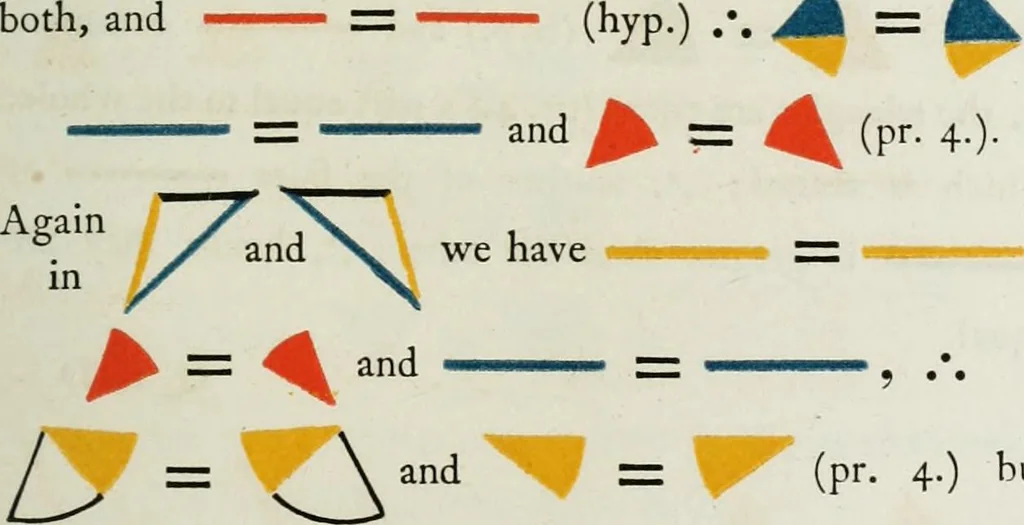 An illustration from The first six books of the Elements of Euclid, in which coloured diagrams and symbols are used instead of letters .., 1847, leaf 37