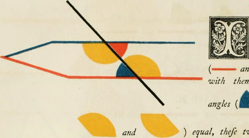 An illustration from The first six books of the Elements of Euclid, in which coloured diagrams and symbols are used instead of letters .., 1847, leaf 60