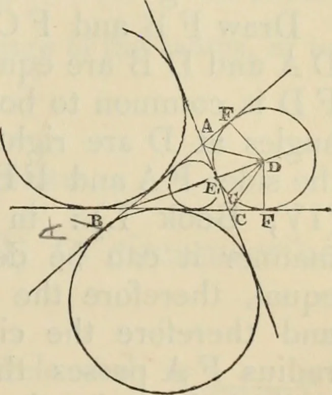 An illustration from The first six books of the elements of Euclid : with a commentary and geometrical exercises ; to which are annexed a treatise on solid geometry, and short essays on ancient geometrical analysis, and the theory of transversals, 1861, leaf 144