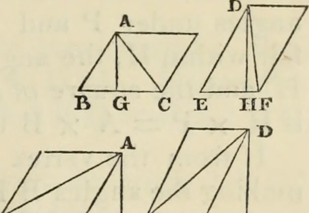 An illustration from The first six books of the elements of Euclid : with a commentary and geometrical exercises ; to which are annexed a treatise on solid geometry, and short essays on ancient geometrical analysis, and the theory of transversals, 1861, leaf 222