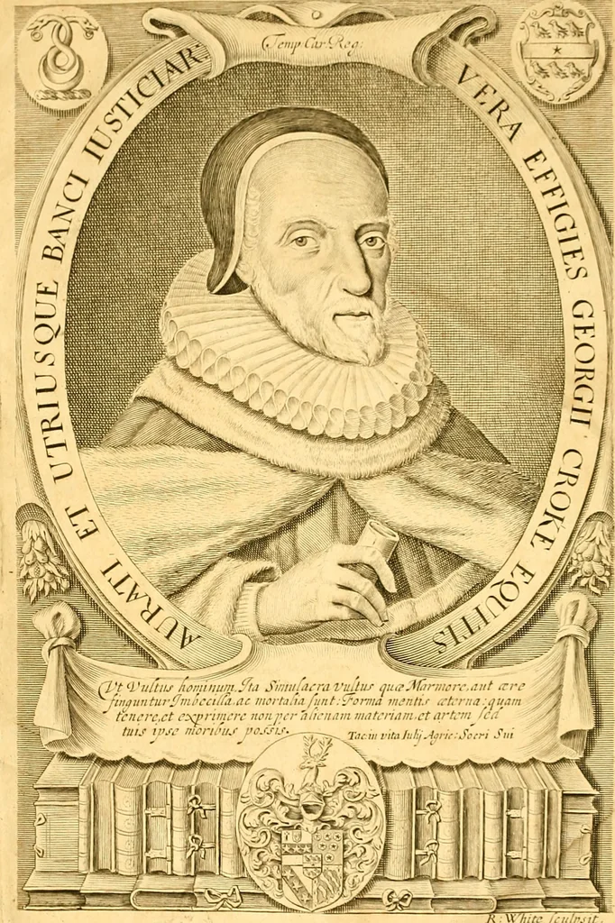 An illustration from The first [-third] part of the reports of Sr George Croke Kt. : late one of the justices of the Court of Kings-bench, and formerly one of the justices of the Court of Common-bench; of such select cases as were adjudged in the said courts ..., 1683, leaf 7